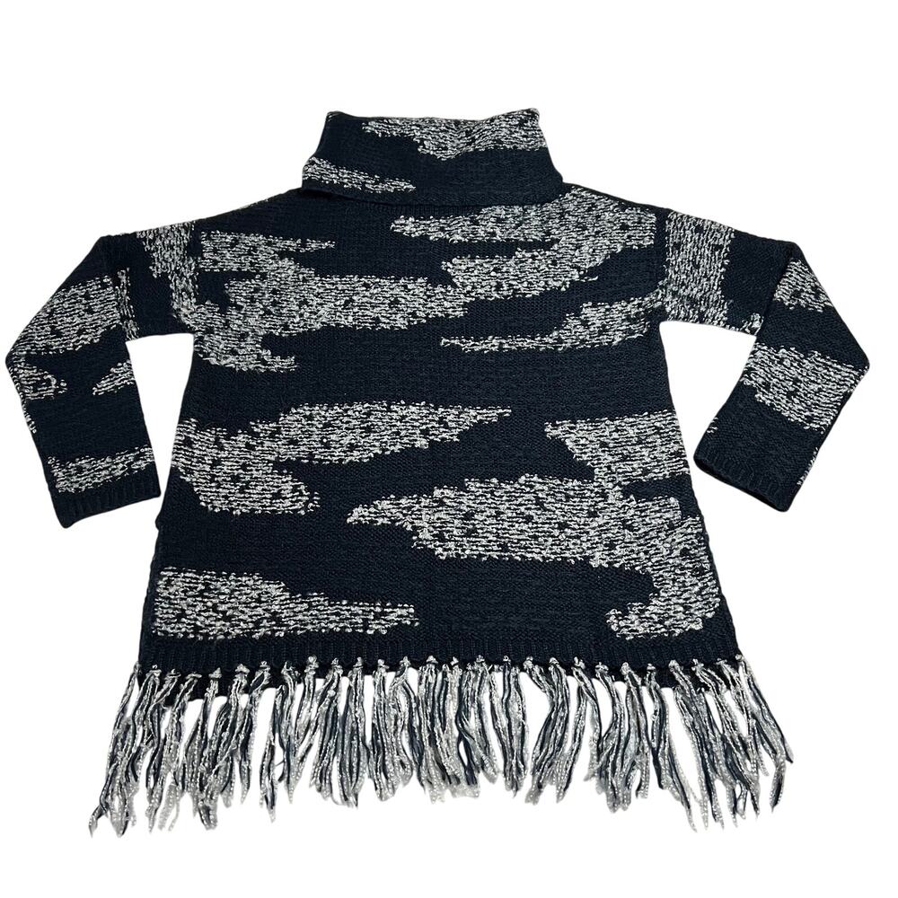 Romeo & Juliet Couture Turtleneck Knit Tunic Sweater w/ Fringe Trim Size Small